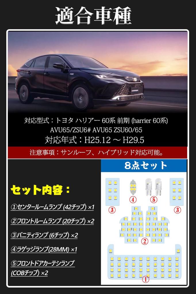 Toyota Exclusive Room Lamp Set, Harrier 60 Series LED Room Lamp, Explosive Light, 6000K
