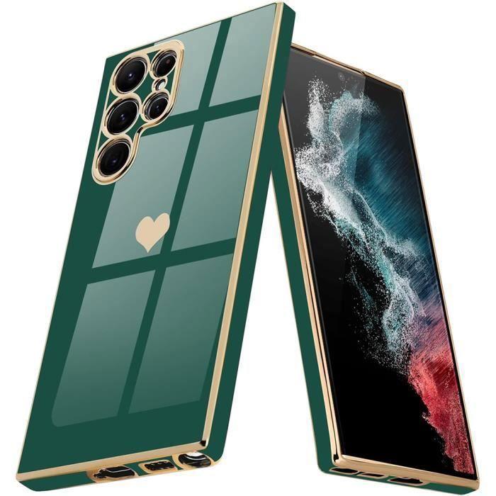 Coque - Booling - pour Samsung Galaxy S22 Ultra - Silicone - Antichoc - Motif Coeur - Vert Foncé
