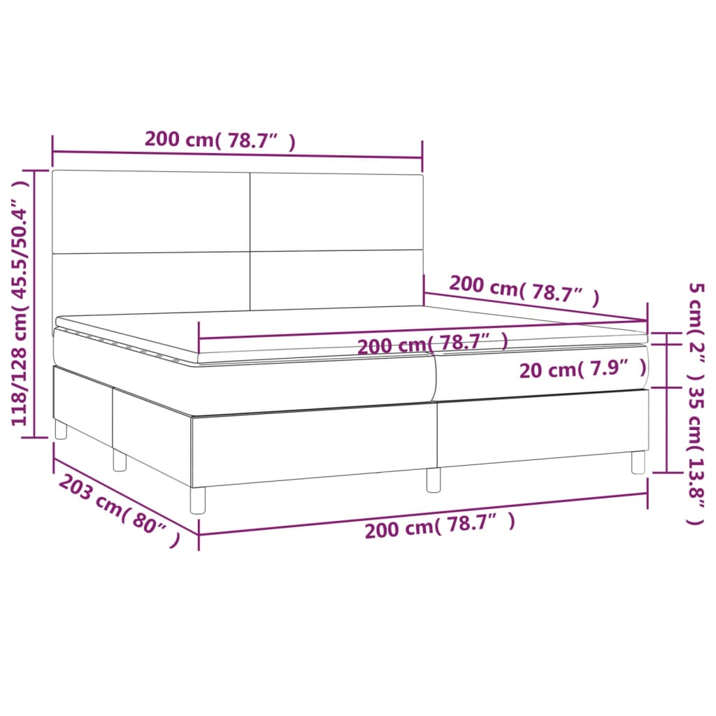 Box Spring Bed with Mattress Black 200x200 cm Faux Leather