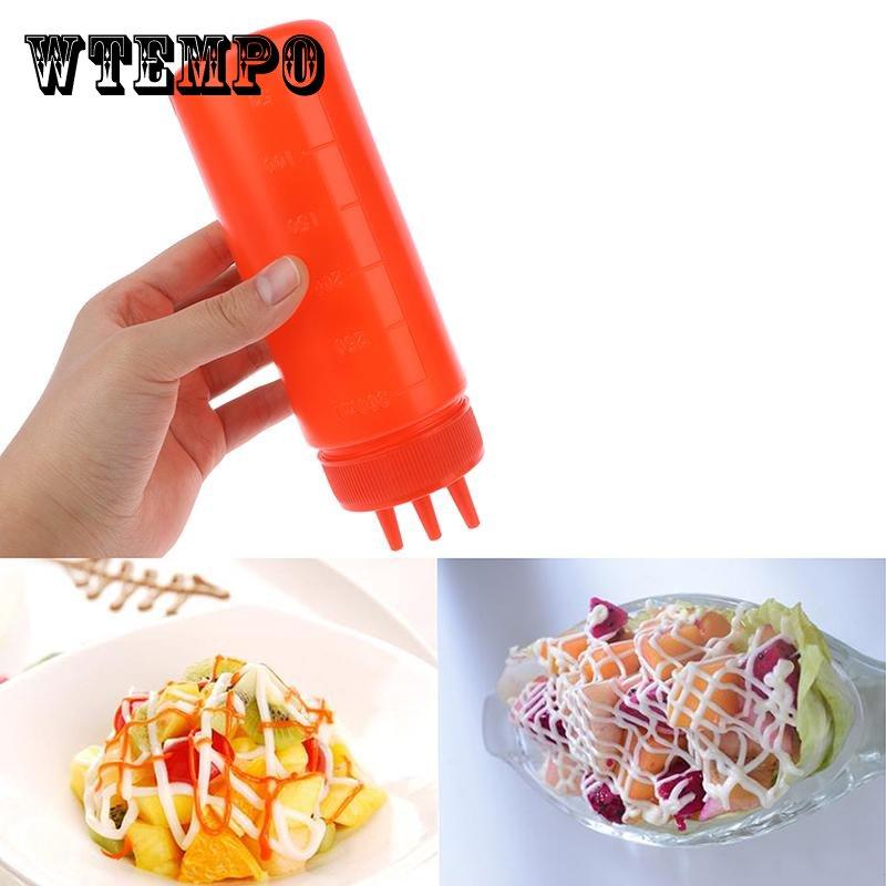 3 Holes Sauce Squeeze Bottle Condiment Dispenser Container Salad Dressing Seasoning Ketchup Mustard Storage Jar Kitchen Tools