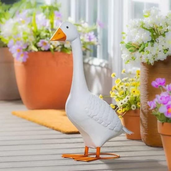 Large White Porch Goose Statue Ceramic Goose Figurine 17" Tall Animal Sculpture