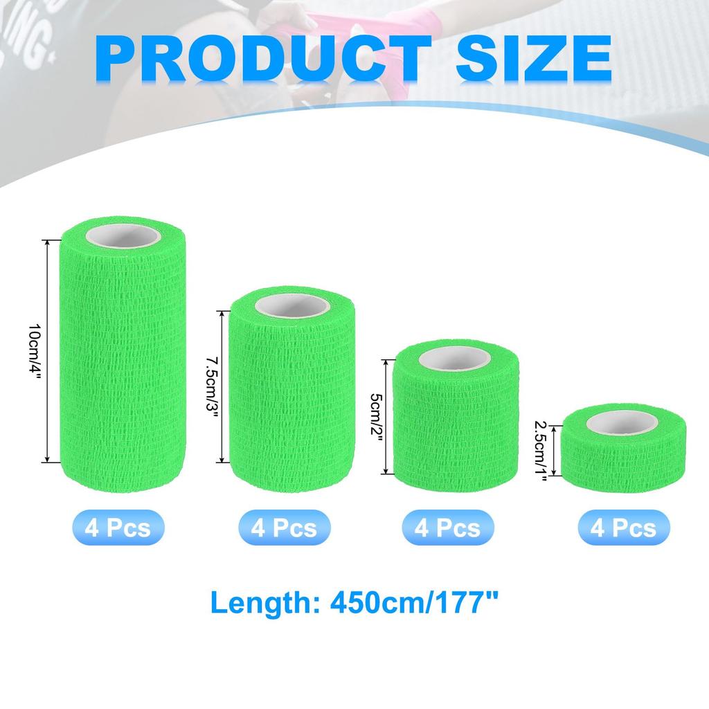 PATIKIL Bandage 16 5 Elastic Wrap Stretchable for Athletic and Outdoor Bright Green 1"/2"/3"/4" Self-Adhesive Wraps, Count, Yards, Self-Breathable