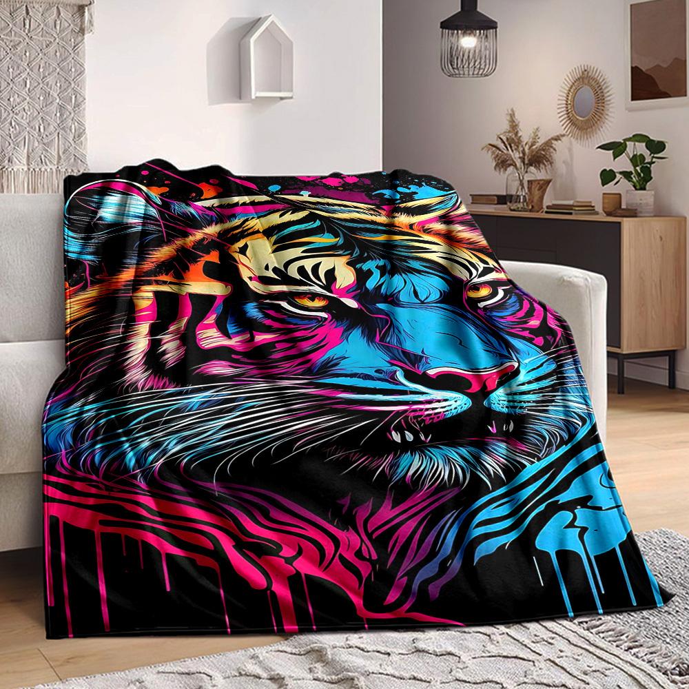 1PC Tiger Print Print Blanket, Soft Throw Blanket - Warm & Cozy for Couch, Bed, Office, and Travel yy250912180 75x90cm