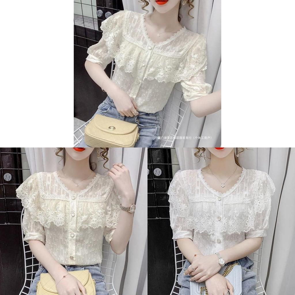 Summer Fashion Lace Ruffle Sleeveless Blouse With 3d Pattern For Casual Women