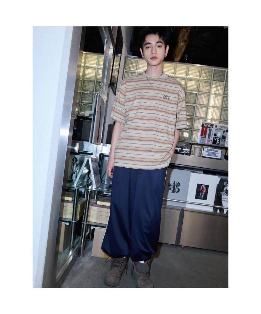 Saendeusaundeu (Unisex) Dyed Stripe Short Sleeve T-Shirt Beige