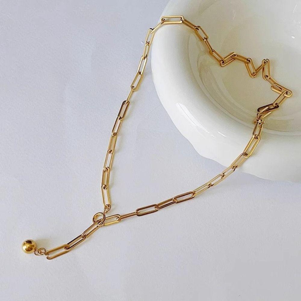 Gold Paperclip Necklace Adjustable Sweater Chain Necklace Metal Choker Necklace  Women's Jewelry