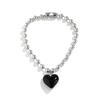 3 Colors Goth Big Love Heart Pendant Necklace for Women Trendy Punk Round Beads Chain Grunge Y2K Jewelry Accessories Steampunk