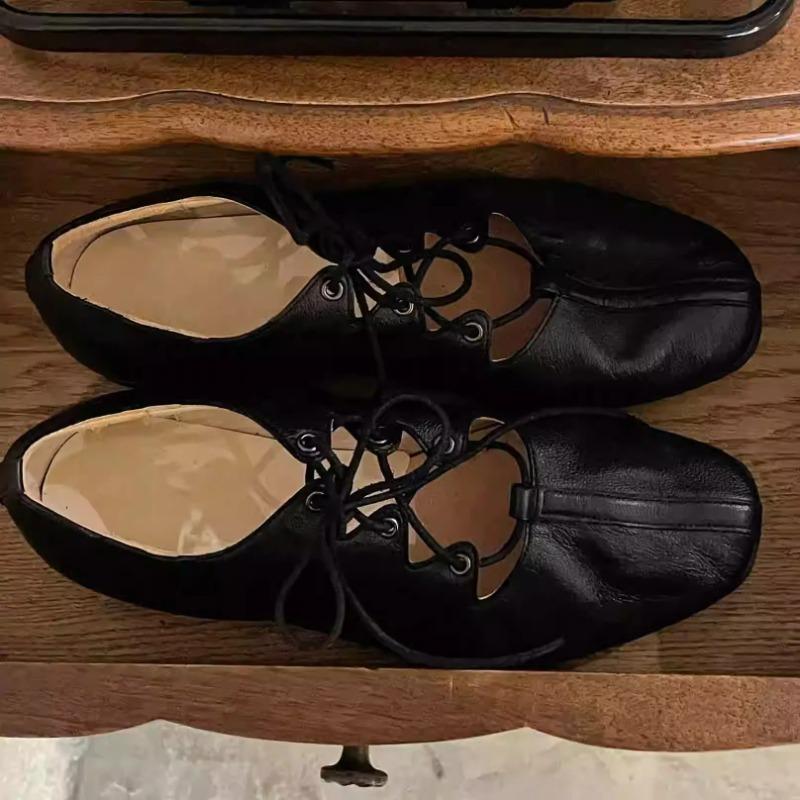 Fashion Leather Women's Shoes Round Toe Female Footwear Low Heels Shallow Mouth Ballet Flats Oxfords Genuine Leather Dress Retro