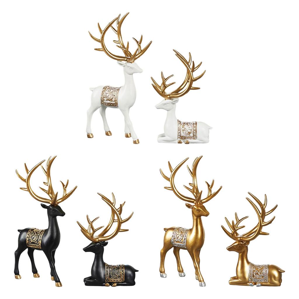 2Pcs Elk Resin Statue Decors Collection Resin Reindeer Sculpture Deer Figurine for Dining Room Desktop Farmhouse Bookshelf Desk