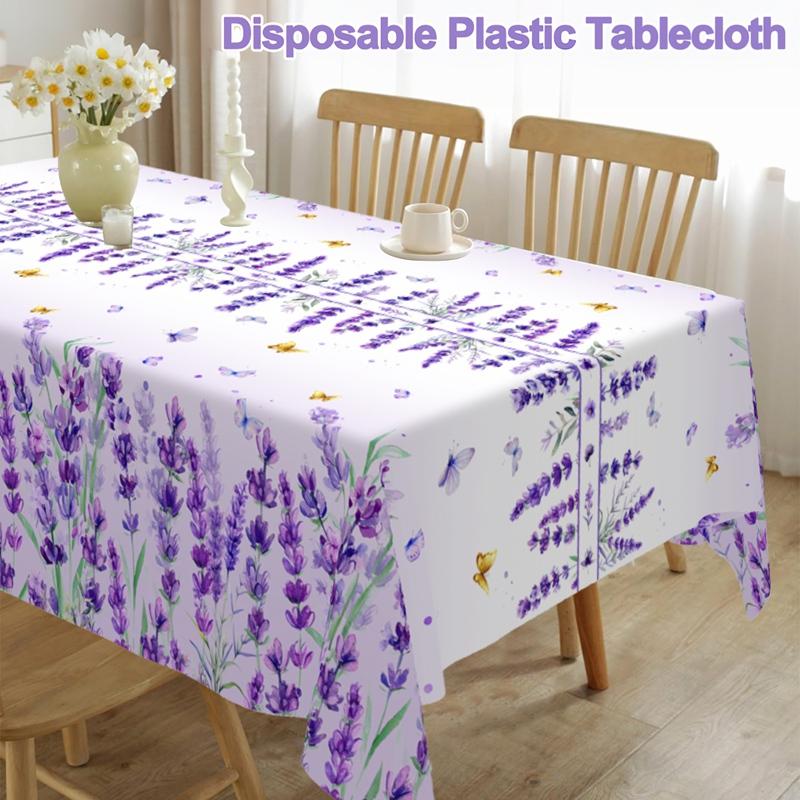 Spring Summer Purple Lavender Plastic Tablecloth Wedding Party Decor Spring Floral Rectangle Table Cloth Dining Table Decor