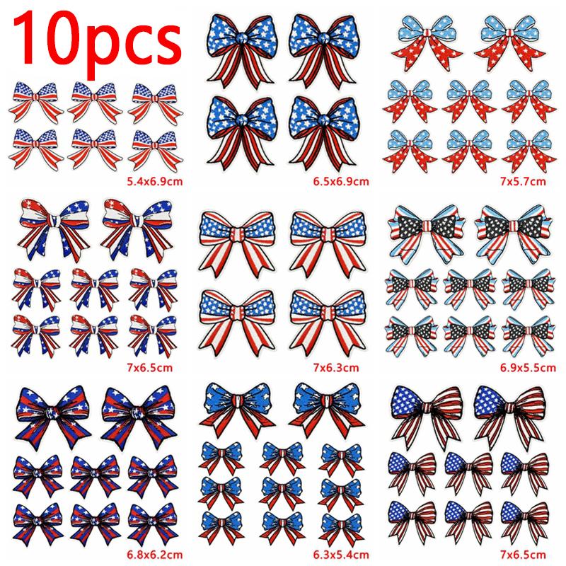 10pcs Wholesale Cartoon Full Embroidered Star Bow Iron On Patches For Clothing Diy American Flag Elements Cartoon Sew Applique 