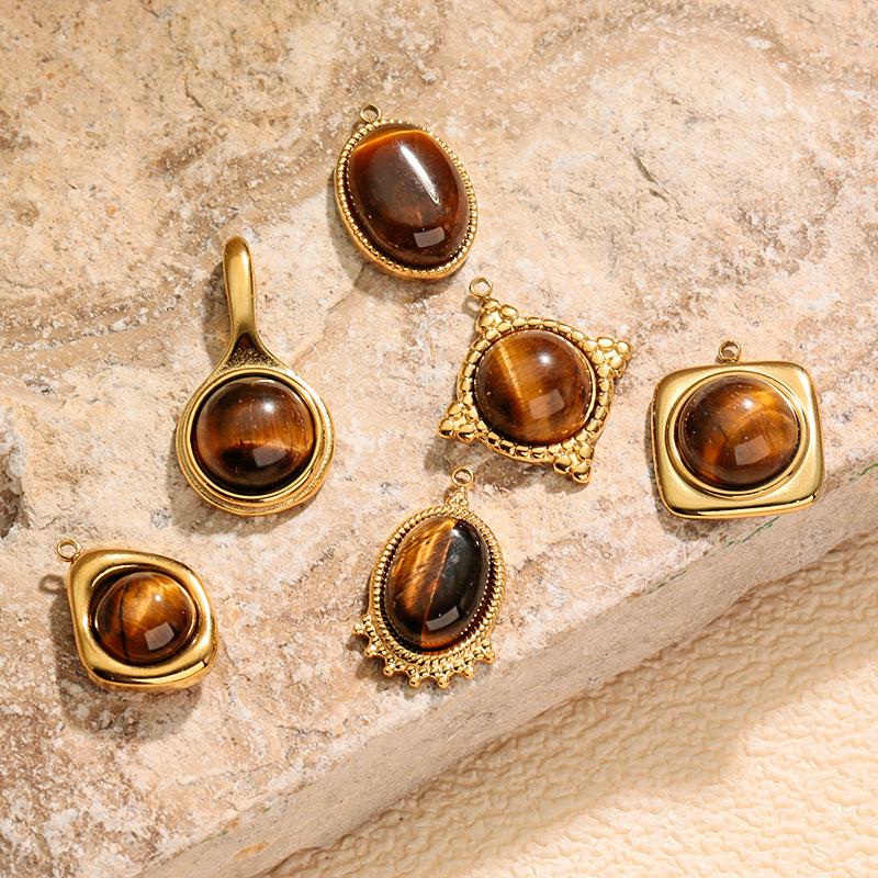 Stainless Steel Tiger Eye Oval Pendant & Earrings Set