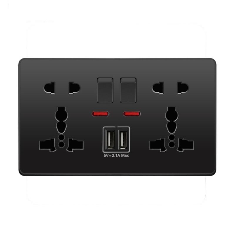 Wall Mounted UK Power Outlet with 2 USB Ports Compact Panel Power Socket