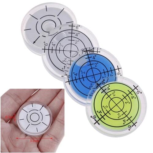 4-Pack Round Mini Level, High-Precision, Compact, 32mm, with Graduated Measuring Tube, for Level Calibration, Analog, Inclination Measurement, Scale,