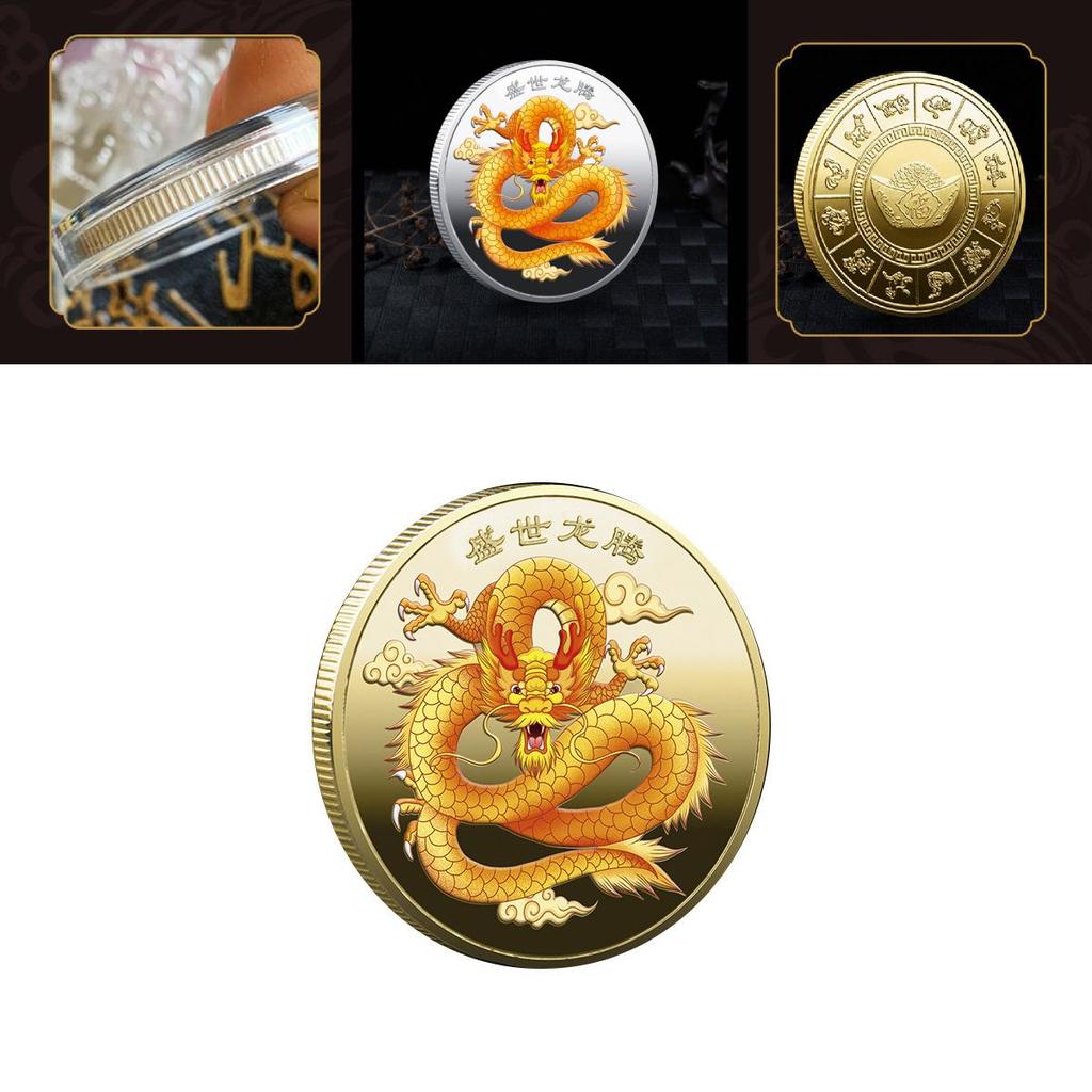 Chinese Dragon Commemorative Coin Exquisite Colorful Relief Badge Ideal Lucky Gift For Office Decoration