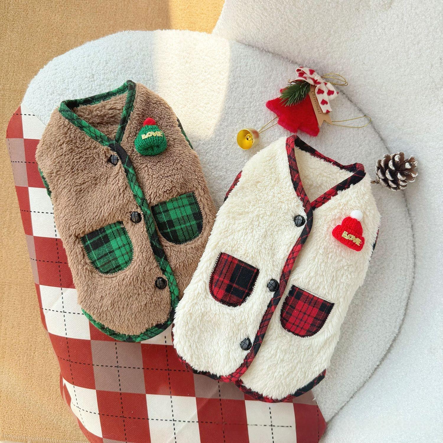 

Двосторонній флісовий жилет для домашніх тварин, стиль з відкритим передом, однотонний, теплий, для зимового носіння, коти, собаки, святковий одяг XS коричневий