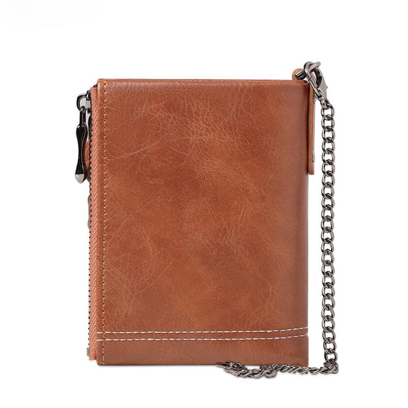 RFID Anti-theft Refreshing Men's Leather Wallet Wallet Retro Double Zipper Change Clip Short Wallet