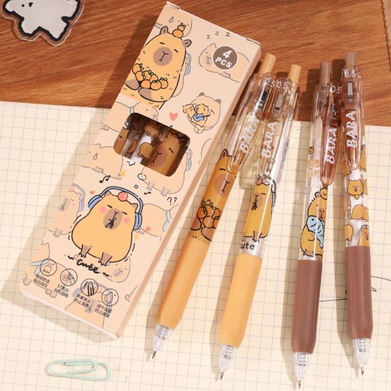 4Pcs Cute Cartoon Capybara Erasable Neutral Pen 0.5mm Student School Office Stationery Washable Writing Pen