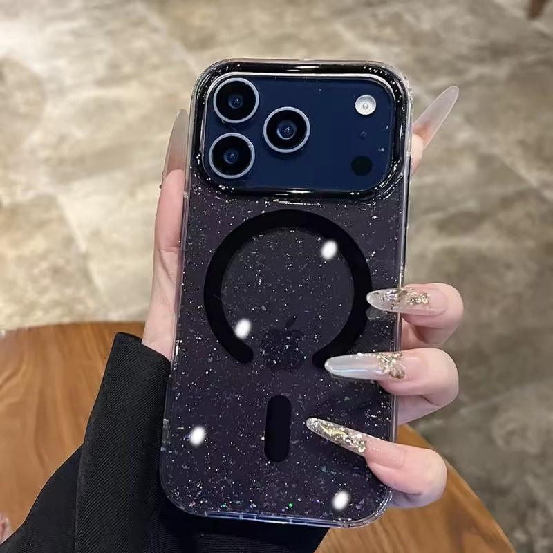 

Jelly Glitter For Magsafe Wireless Charging Case For iPhone 17 Air 16 15 14 13 Pro Max Magnetic Shockproof Transparent TPU Cover iPhone 13 чорний