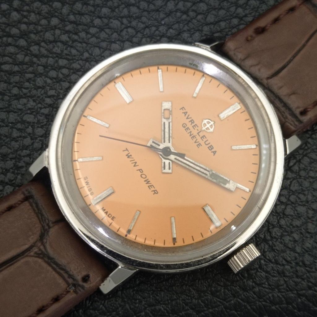 FAVRE LEUBA TWIN POWER 253 VINTAGE HANDAUFZUG SCHWEIZER HERREN BEIGE UHR a703020-1