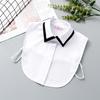 White Women's Stand Fake Collar Blouse Black Detachable Lapel Turtleneck Top Half Shirt Faux Col Tie Detail