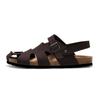 2024 New Summer Men's Cork Sandalas Suede Leather Mule Clogs Slippers Man Soft Cork Two Buckle Beach Slides Footwear For Men