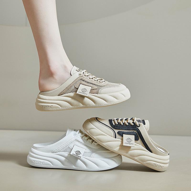 New Muffin Shoes Women's New INS Platform Casual Women's Shoes Mesh Breathable Half Slippers Board Shoes