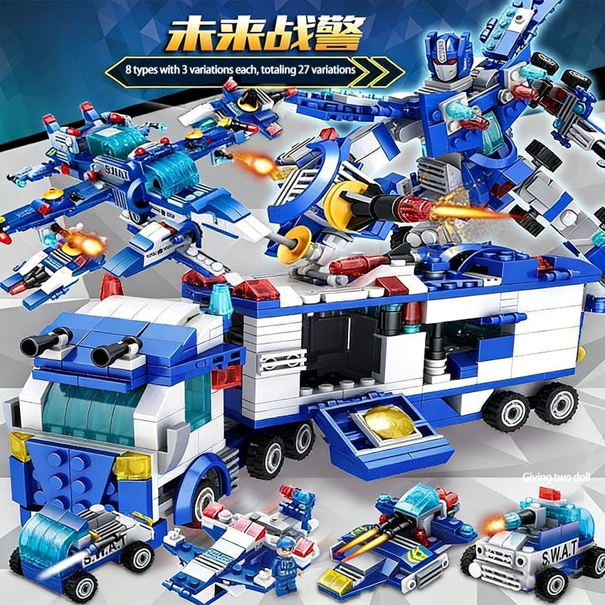 27 Styles 8-In-3 High-Standard Transformable Superior-Grade Police Premium-Quality Building-Set Superior-Grade Assembly-Bricks Collection Kit