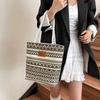 Canvas Bucket Bag With Leopard Print And Geometric Pattern For Urban Women Daily Use