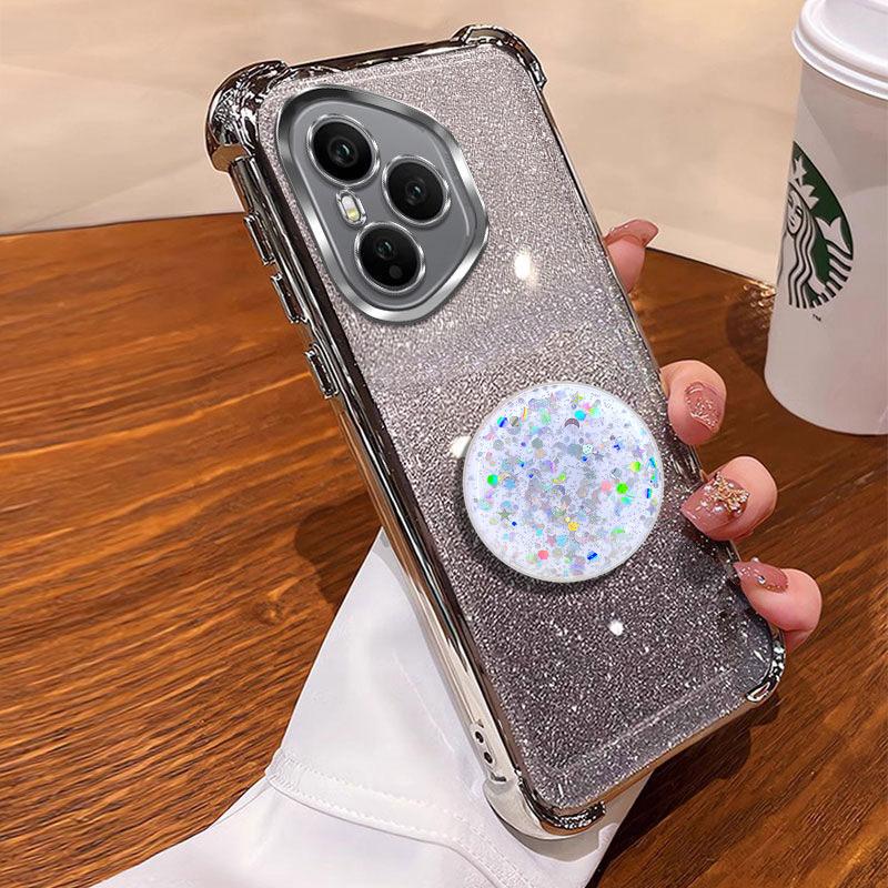 Luxury Shockproof Glitter Holder For Silicone Ring Honor400pro Case For Honor 400 pro Lite X8C X8B X8A With Holder Stand Cover