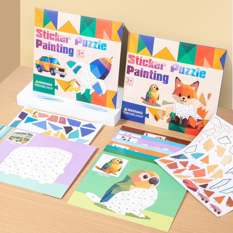 3D Sticker Puzzle Painting Kit Kids Animal Traffic Themes with 8 Patterns for Easy Peel-Stick Boost Fine Motor Skills Creativity