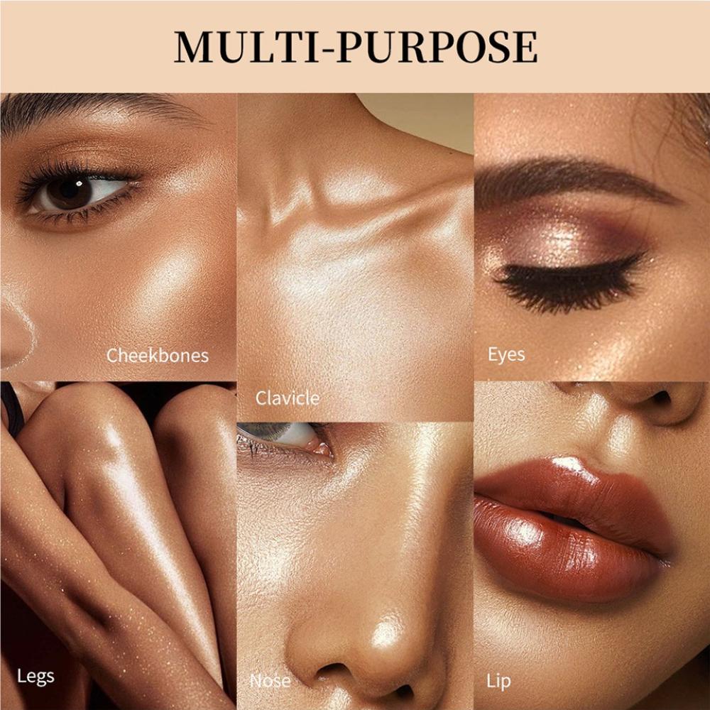 Radiant Light Silken Touch Highlighter, Baked Powder Luminous Glow Highlighter Makeup Palette with Mirror, 4 Buildable Shimmer Shades, Glass Skin