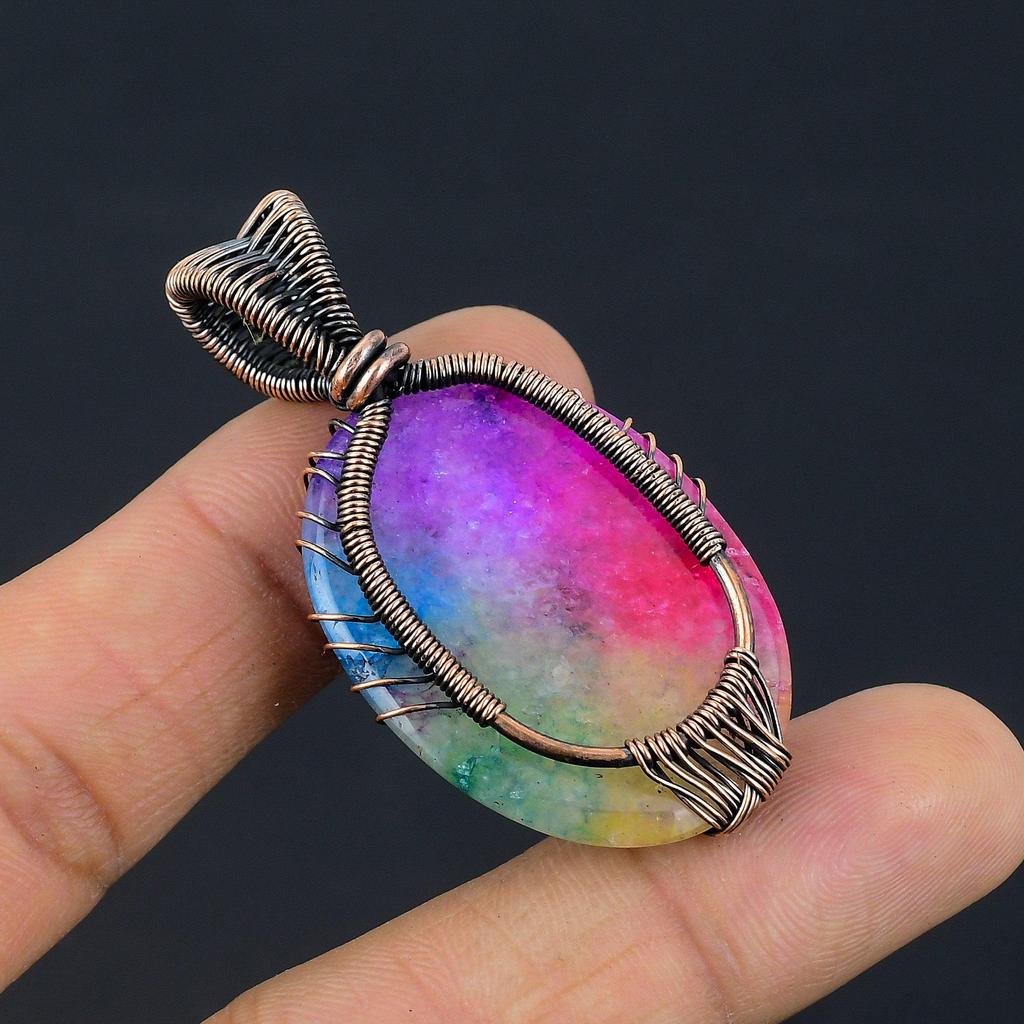 Tree Of Life Rainbow Solar Quartz 999 Copper Wire Wrapped Pendant, Handmade Gemstone Pendant Jewelry, Gifts For Wife Brand New Pendant