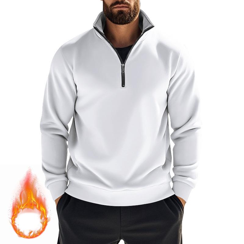 Men S Casual Zip Stand Collar Fleece Solid Color Sweatshirt