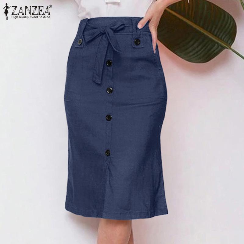 

ZANZEA женские летние повседневные однотонные юбки-миди