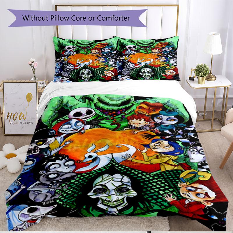3pcs Duvet Cover Set (1*Duvet Cover + 2*Pillowcase, Without Core), The Nightmare Before Christmas Print Soft All‑Season Bedding Set, Home Bedroom Deco