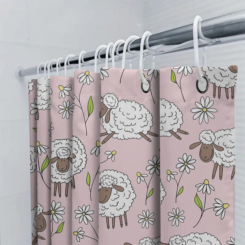 Pink Sheep Flower Shower Curtain Bathroom Decoration for Kids' Room or Kitchen