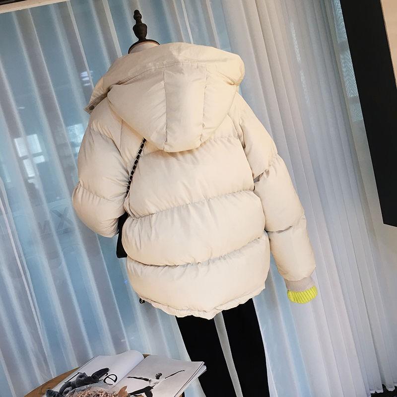 2026 Winter Womens Short Hooded Cotton Puffer Jacket Solid Color Ins Style Student Warm Coat