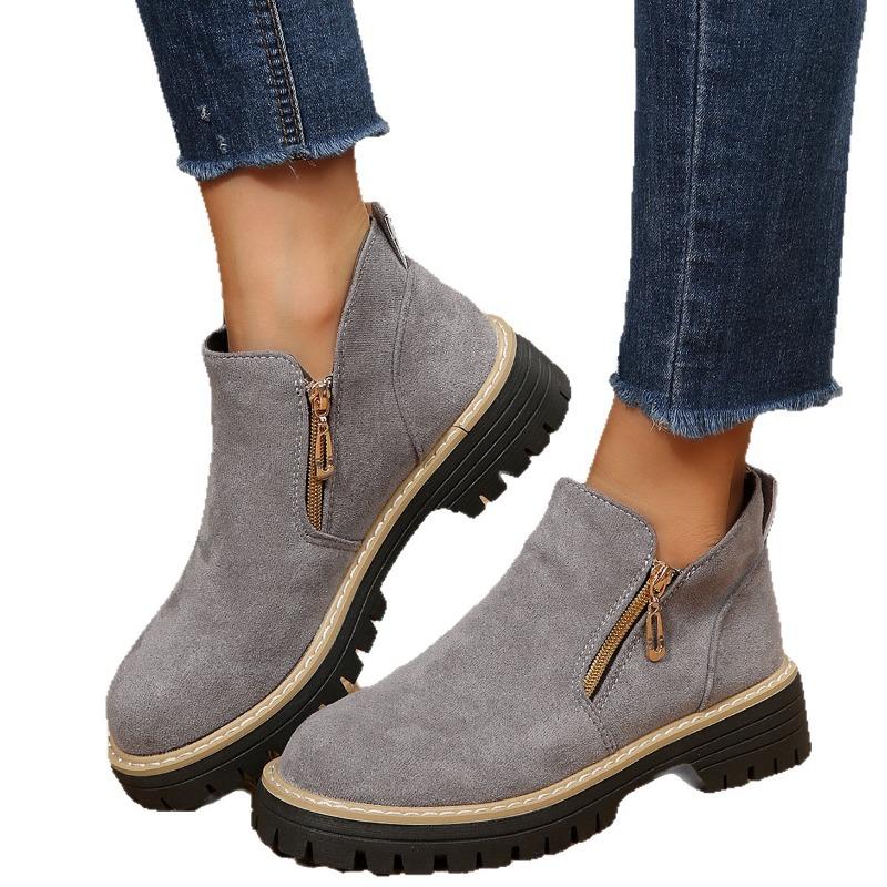 Women's Wide Width Round Toe Ankle Boots, Side Zipper Platform Martin Boots, Wholesale Winter Booties for Women