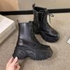 Punk Super wysokie buty na platformie damskie grube obcasy sznurowane buty motocyklowe damskie czarne białe grube dno botki do kostki damskie