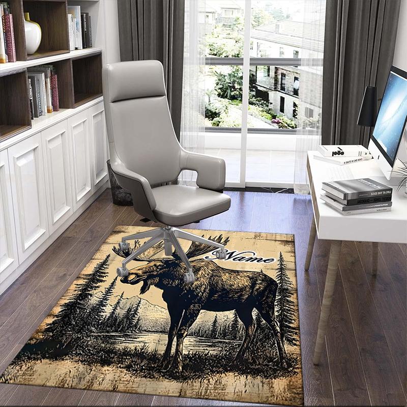 1PC Custom Name Moose Wilderness Theme Floor Mat Ideal for Living Room, Game Rooms, Office, Bedroom,Floor Mat Playful Design