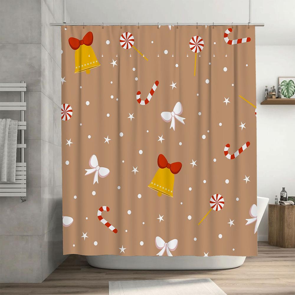 Elegant Christmas-Themed Bathroom Decor Shower Curtain With Candy Cane Design For Festive Holiday Season Home Decoration Accesso