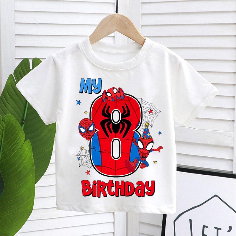 Spider Man Printed Tshirt Cute Birthday Numbers Years Old Anime Printed Childrens Cotton Tshirt Summer Casual Clothing Gift