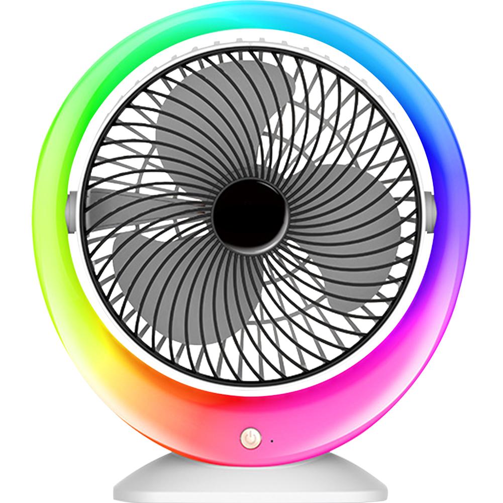 

Вентилятор циркуляции воздуха USB-перезаряжаемый 3-скоростной настольный вентилятор с цветной подсветкой 1200 мАч небольшой охлаждающий вентилятор для гостиной общежития офиса чёрный
