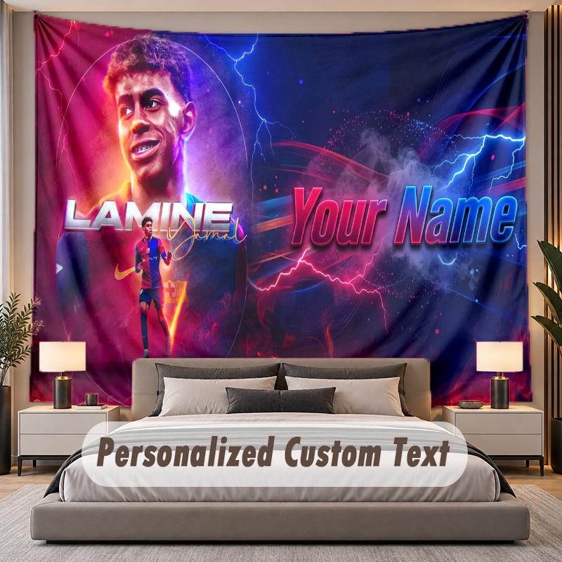 Custom Name Text Tapestry Lamine Yamal Personalized Polyester Wall Tapestry For Bedroom And Room