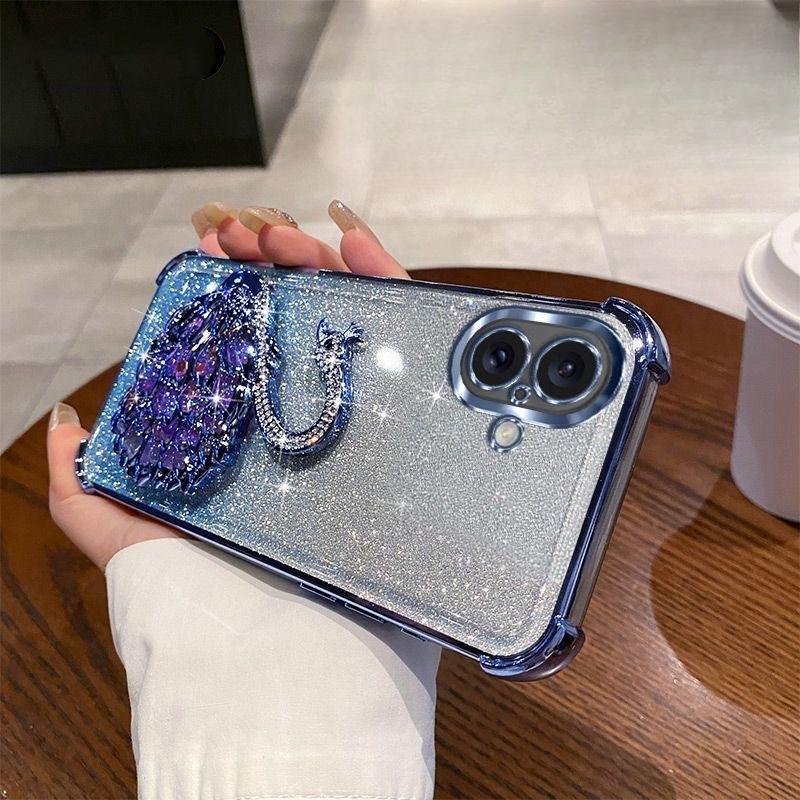 Suitable for Rhinestone Swan Bracket Apple 16Pro Mobile Phone Case 14 Electroplated IPhone 15 Four Corner Anti-fall Cover 3