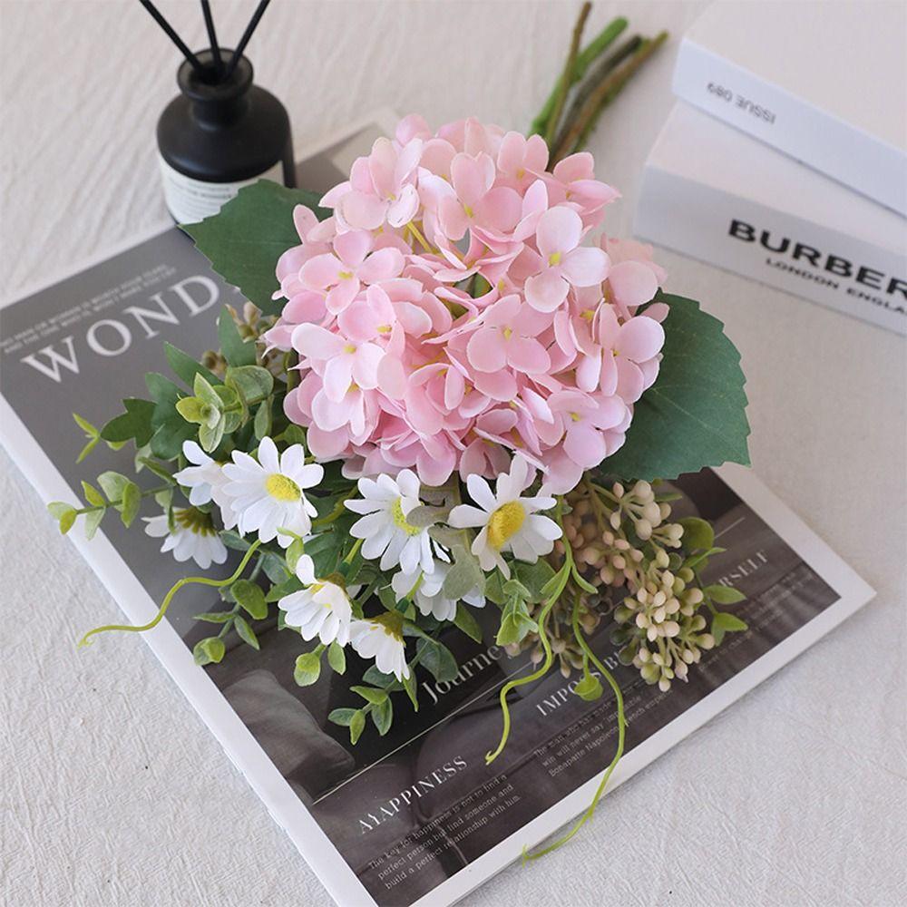 Bouquet d'Hortensias Artificiels de Luxe Eucalyptus Fleur Fausse Réaliste en Plastique Élégantes Fleurs d'Hortensias Décor de Table Maison Hôtel
