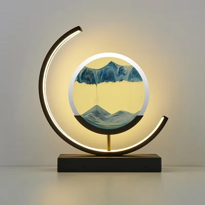 Sandscape Moving Sand Art Picture Table Lamp Quicksand 3D Dynamic Liquid Hourglass Flowing Sand Painting Bedroom Home Decor Gift