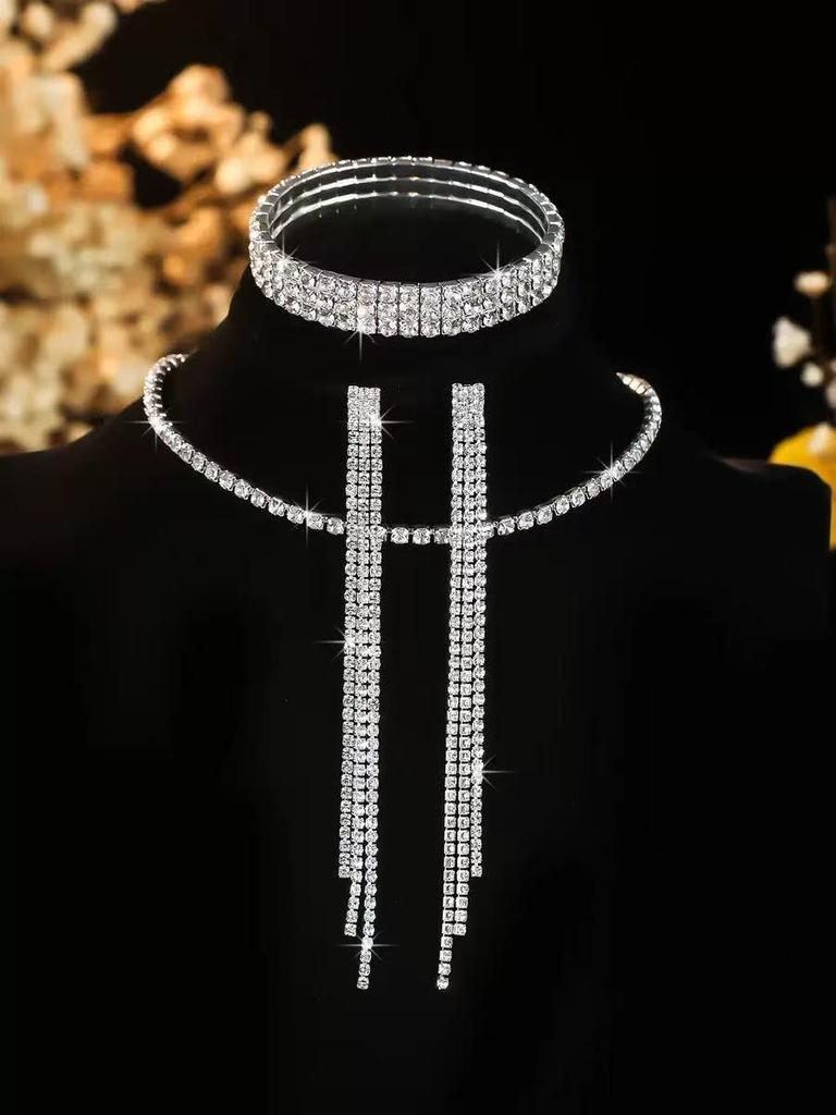 Elegantní mezikontinentální svatební souprava náhrdelníku a náušnic s kamínky