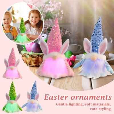 Easter Sequins Bunny Light-up Doll Holiday Decorations Couple Bunny Gnome Doll Ornaments